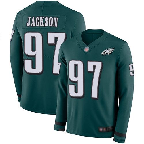 Men's Philadelphia Eagles #97 Malik Jackson Midnight Green Team Color Men's Stitched Football Limited Therma Long Sleeve Jersey