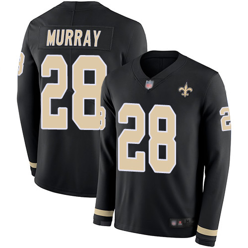 Men's New Orleans Saints #28 Latavius Murray Black Team Color Men's Stitched Football Limited Therma Long Sleeve Jersey