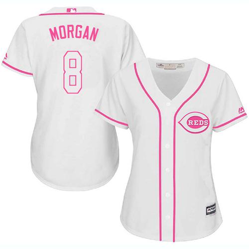 Reds #8 Joe Morgan White Pink Fashion Women's Stitched Baseball Jersey