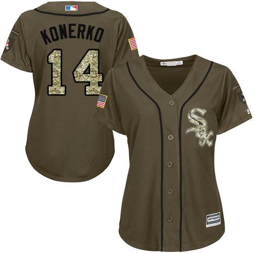 White Sox #14 Paul Konerko Green Salute to Service Women's Stitched Baseball Jersey