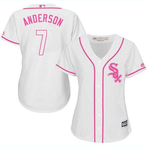 White Sox #7 Tim Anderson White Pink Fashion Women's Stitched Baseball Jersey