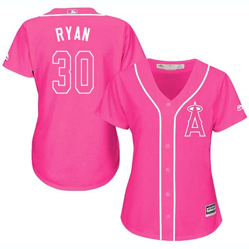 Angels #30 Nolan Ryan Pink Fashion Women's Stitched Baseball Jersey