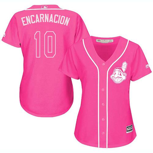 Indians #10 Edwin Encarnacion Pink Fashion Women's Stitched Baseball Jersey