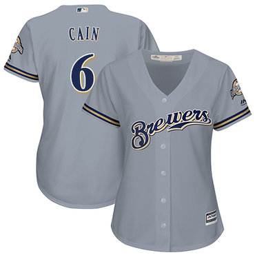 Brewers #6 Lorenzo Cain Grey Road Women's Stitched Baseball Jersey