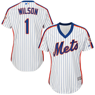 Mets #1 Mookie Wilson White(Blue Strip) Alternate Women's Stitched Baseball Jersey