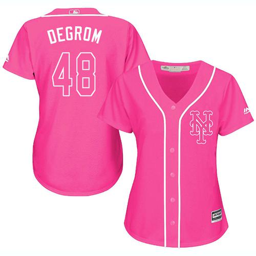 Mets #48 Jacob deGrom Pink Fashion Women's Stitched Baseball Jersey