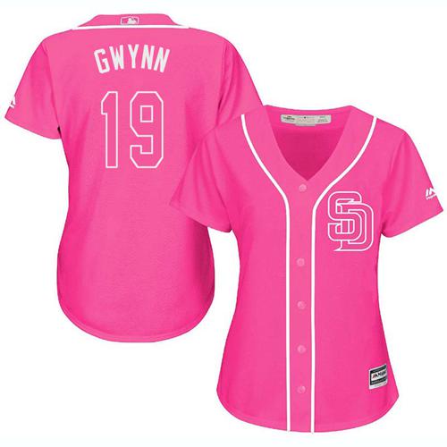 Padres #19 Tony Gwynn Pink Fashion Women's Stitched Baseball Jersey