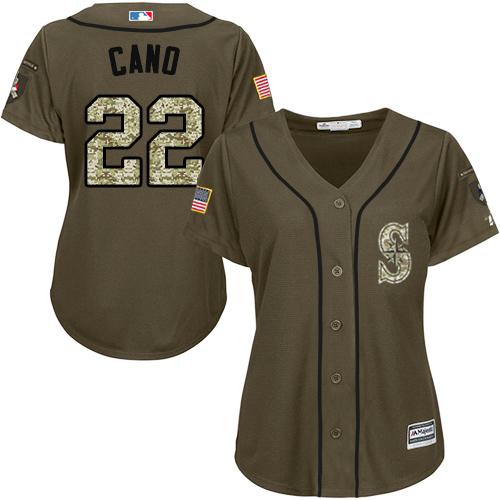 Mariners #22 Robinson Cano Green Salute to Service Women's Stitched Baseball Jersey