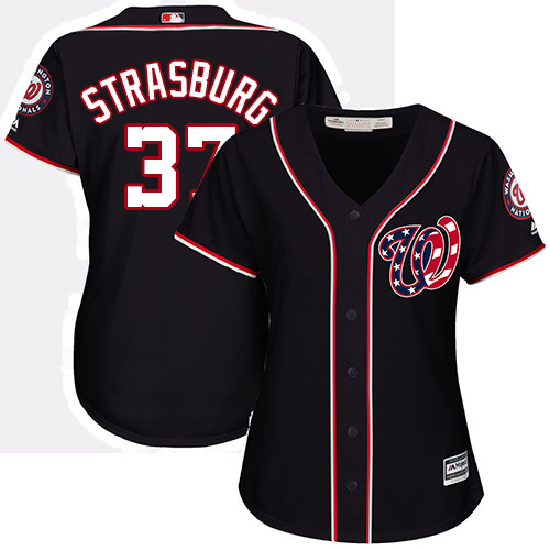 Nationals #37 Stephen Strasburg Navy Blue Alternate Women's Stitched Baseball Jersey