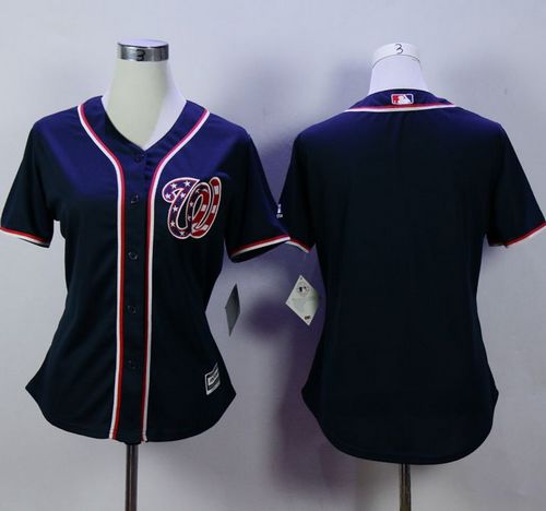 Nationals Blank Navy Blue Alternate 2 Women's Stitched Baseball Jersey