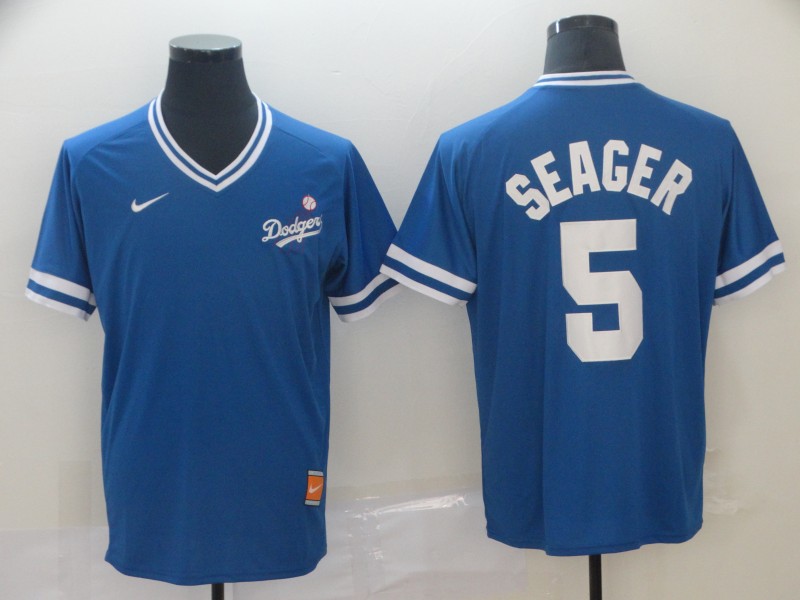 Men's Los Angeles Dodgers 5 Corey Seager Royal Throwback Jersey