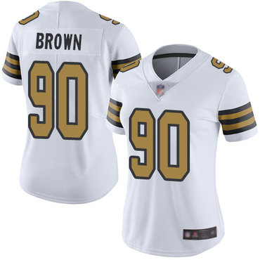 Saints #90 Malcom Brown White Women's Stitched Football Limited Rush Jersey