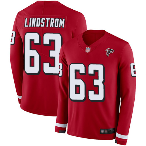 Falcons #63 Chris Lindstrom Red Team Color Men's Stitched Football Limited Therma Long Sleeve Jersey