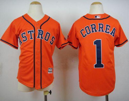 Astros #1 Carlos Correa Orange Cool Base Stitched Youth Baseball Jersey