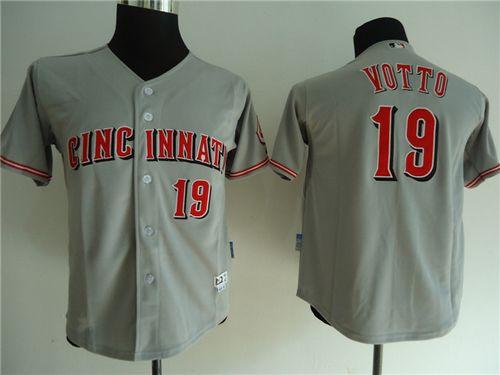 Reds #19 Joey Votto Grey Cool Base Stitched Youth Baseball Jersey