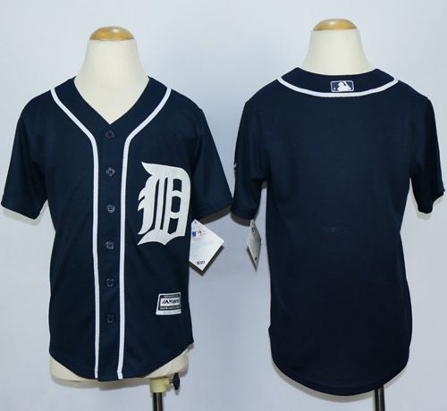 Tigers Blank Navy Blue Cool Base Stitched Youth Baseball Jersey