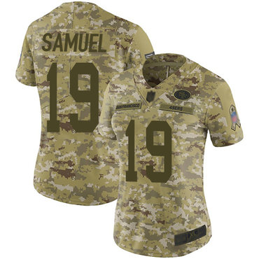 49ers #19 Deebo Samuel Camo Women's Stitched Football Limited 2018 Salute to Service Jersey