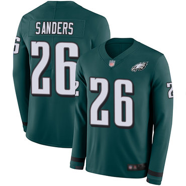 Eagles #26 Miles Sanders Midnight Green Team Color Youth Stitched Football Limited Therma Long Sleeve Jersey