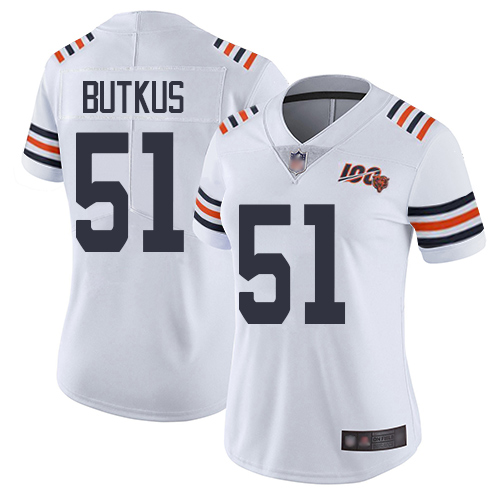 Bears #51 Dick Butkus White Alternate Women's Stitched Football Vapor Untouchable Limited 100th Season Jersey