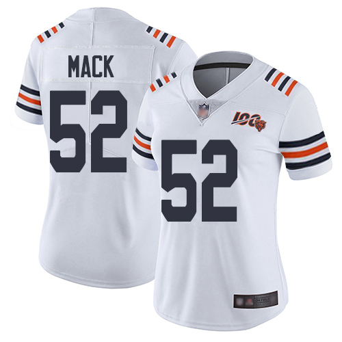 Bears #52 Khalil Mack White Alternate Women's Stitched Football Vapor Untouchable Limited 100th Season Jersey