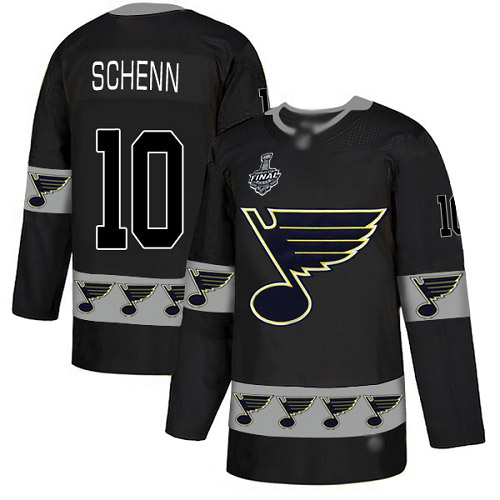 Men's St. Louis Blues #10 Brayden Schenn Black Authentic Team Logo Fashion 2019 Stanley Cup Final Bound Stitched Hockey Jersey