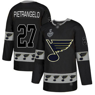 Men's St. Louis Blues #27 Alex Pietrangelo Black Authentic Team Logo Fashion 2019 Stanley Cup Final Bound Stitched Hockey Jersey