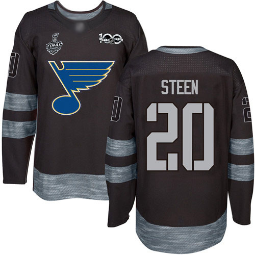 Men's St. Louis Blues #20 Alexander Steen Black 1917-2017 100th Anniversary 2019 Stanley Cup Final Bound Stitched Hockey Jersey