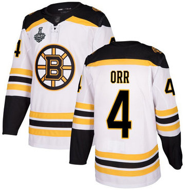 Men's Boston Bruins #4 Bobby Orr White Road Authentic 2019 Stanley Cup Final Bound Stitched Hockey Jersey