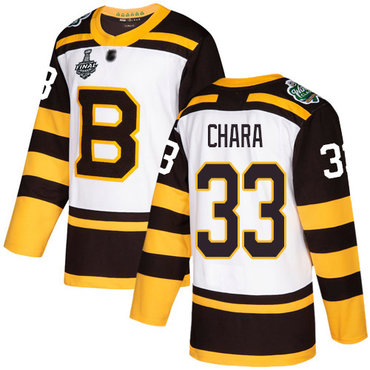 Men's Boston Bruins #33 Zdeno Chara White Authentic 2019 Winter Classic 2019 Stanley Cup Final Bound Stitched Hockey Jersey