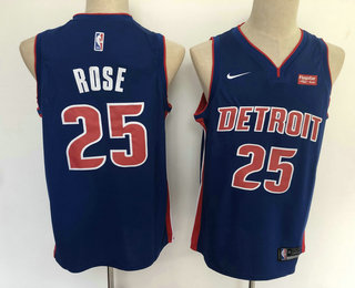 Men's Detroit Pistons #25 Derrick Rose New Blue 2019 Nike Swingman Stitched NBA Jersey With The Sponsor Logo