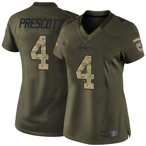 Cowboys #4 Dak Prescott Green Women's Stitched Football Limited 2015 Salute to Service Jersey