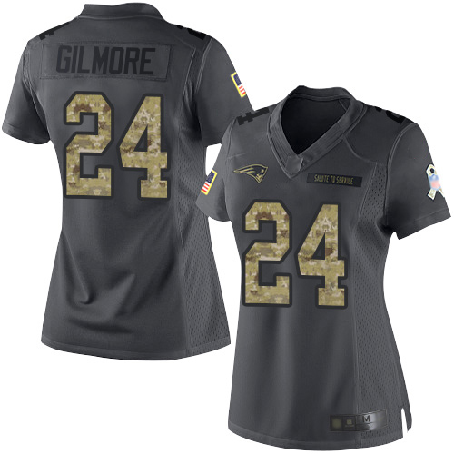 Patriots #24 Stephon Gilmore Black Women's Stitched Football Limited 2016 Salute to Service Jersey