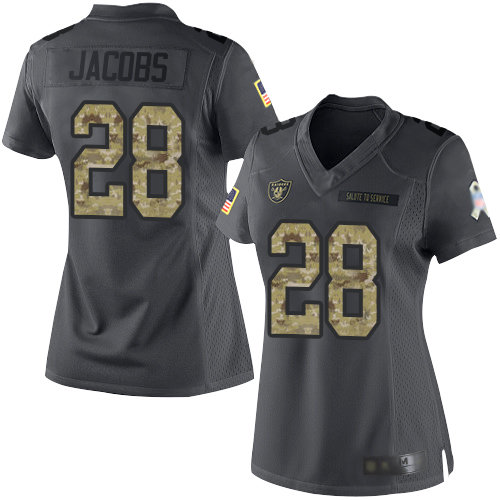 Raiders #28 Josh Jacobs Black Women's Stitched Football Limited 2016 Salute to Service Jersey