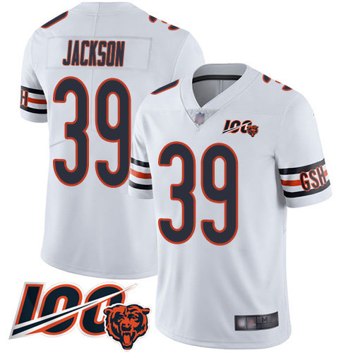 Bears #39 Eddie Jackson White Men's Stitched Football 100th Season Vapor Limited Jersey