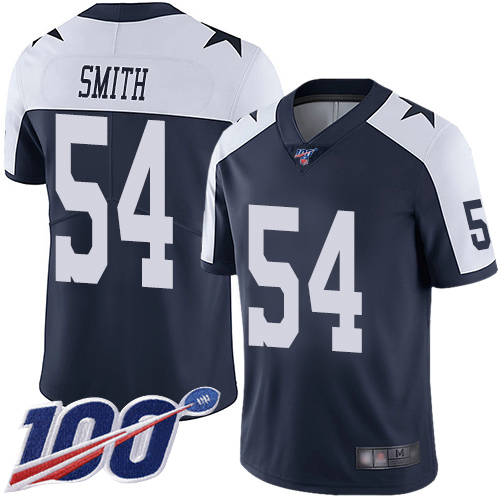 Cowboys #54 Jaylon Smith Navy Blue Thanksgiving Men's Stitched Football 100th Season Vapor Throwback Limited Jersey