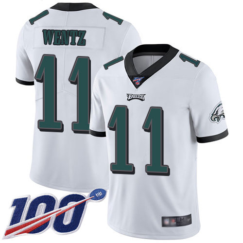 Eagles #11 Carson Wentz White Men's Stitched Football 100th Season Vapor Limited Jersey