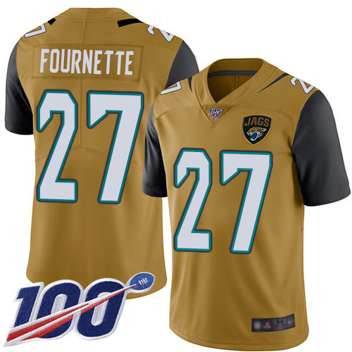 Jaguars #27 Leonard Fournette Gold Men's Stitched Football Limited Rush 100th Season Jersey