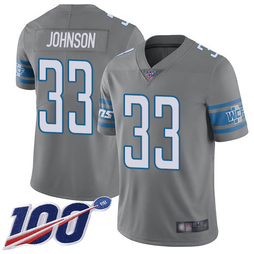 Lions #33 Kerryon Johnson Gray Men's Stitched Football Limited Rush 100th Season Jersey