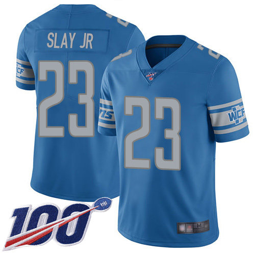 Lions #23 Darius Slay Jr Blue Team Color Men's Stitched Football 100th Season Vapor Limited Jersey