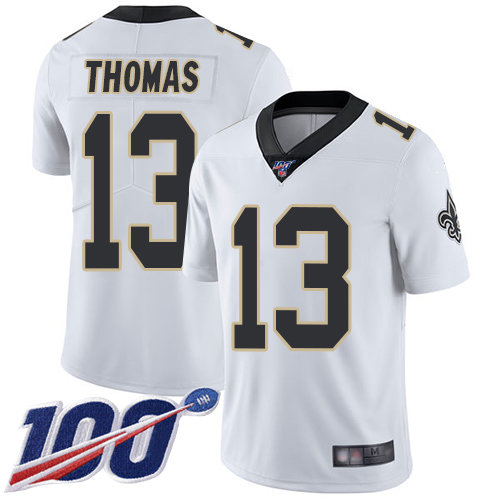 Saints #13 Michael Thomas White Men's Stitched Football 100th Season Vapor Limited Jersey