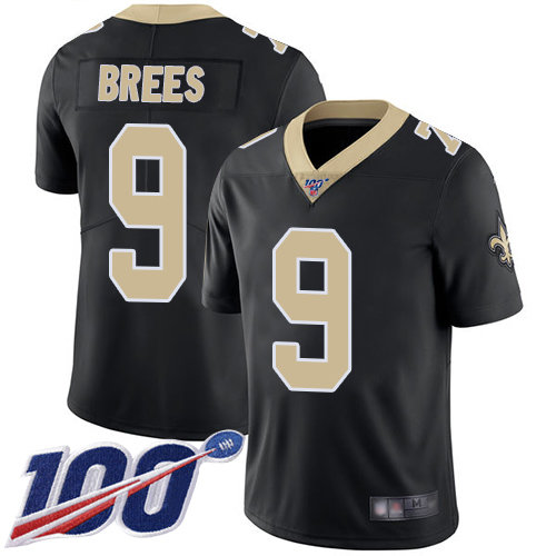 Saints #9 Drew Brees Black Team Color Men's Stitched Football 100th Season Vapor Limited Jersey