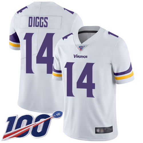 Vikings #14 Stefon Diggs White Men's Stitched Football 100th Season Vapor Limited Jersey