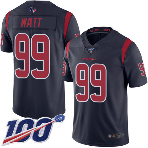 Texans #99 J.J. Watt Navy Blue Men's Stitched Football Limited Rush 100th Season Jersey