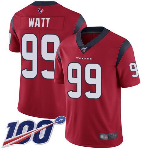 Texans #99 J.J. Watt Red Alternate Men's Stitched Football 100th Season Vapor Limited Jersey