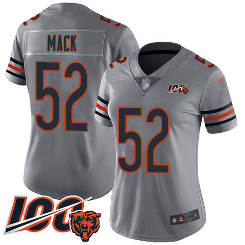 Nike Bears #52 Khalil Mack Silver Women's Stitched NFL Limited Inverted Legend 100th Season Jersey