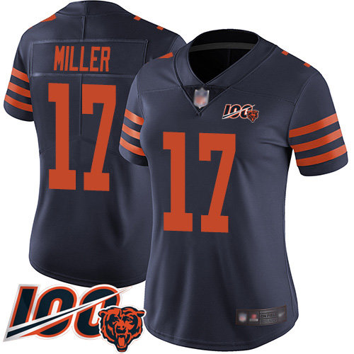 Nike Bears #17 Anthony Miller Navy Blue Alternate Women's Stitched NFL 100th Season Vapor Limited Jersey