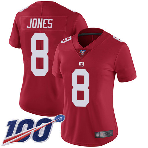 Nike Giants #8 Daniel Jones Red Alternate Women's Stitched NFL 100th Season Vapor Limited Jersey