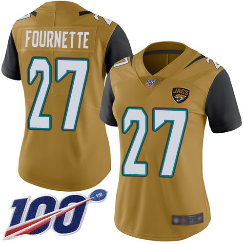 Nike Jaguars #27 Leonard Fournette Gold Women's Stitched NFL Limited Rush 100th Season Jersey