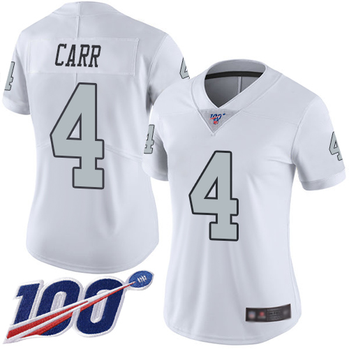 Nike Raiders #4 Derek Carr White Women's Stitched NFL Limited Rush 100th Season Jersey