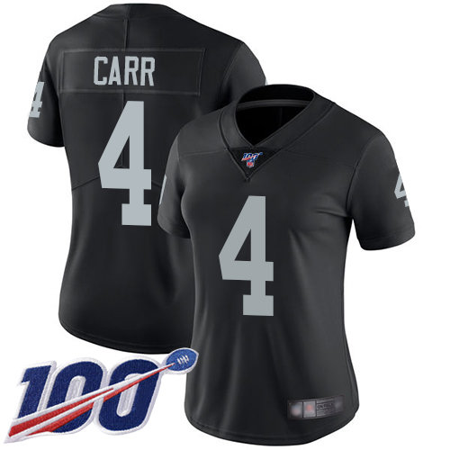 Nike Raiders #4 Derek Carr Black Team Color Women's Stitched NFL 100th Season Vapor Limited Jersey